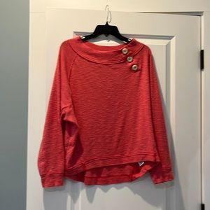 Coral color sweatshirt with cute button detail